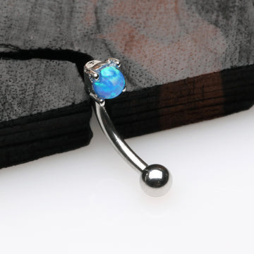 Detail View 1 of Fire Opal Prong Set Sparkle Curved Barbell-Blue Opal